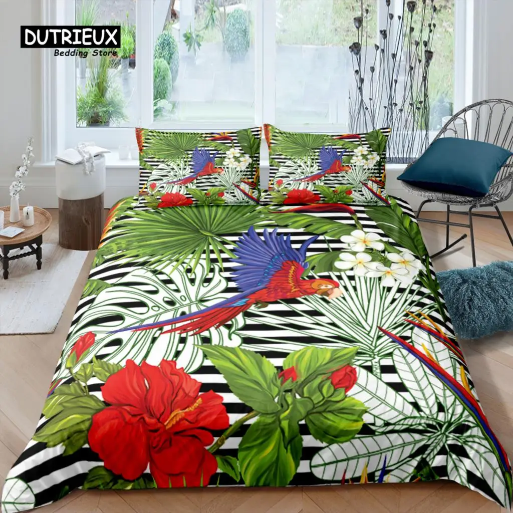 

Home Living Luxury 3D Parrot Bedding Set Leaves Duvet Cover Set Pillowcase Kids Bedding Set Queen and King EU/US/AU/UK Size