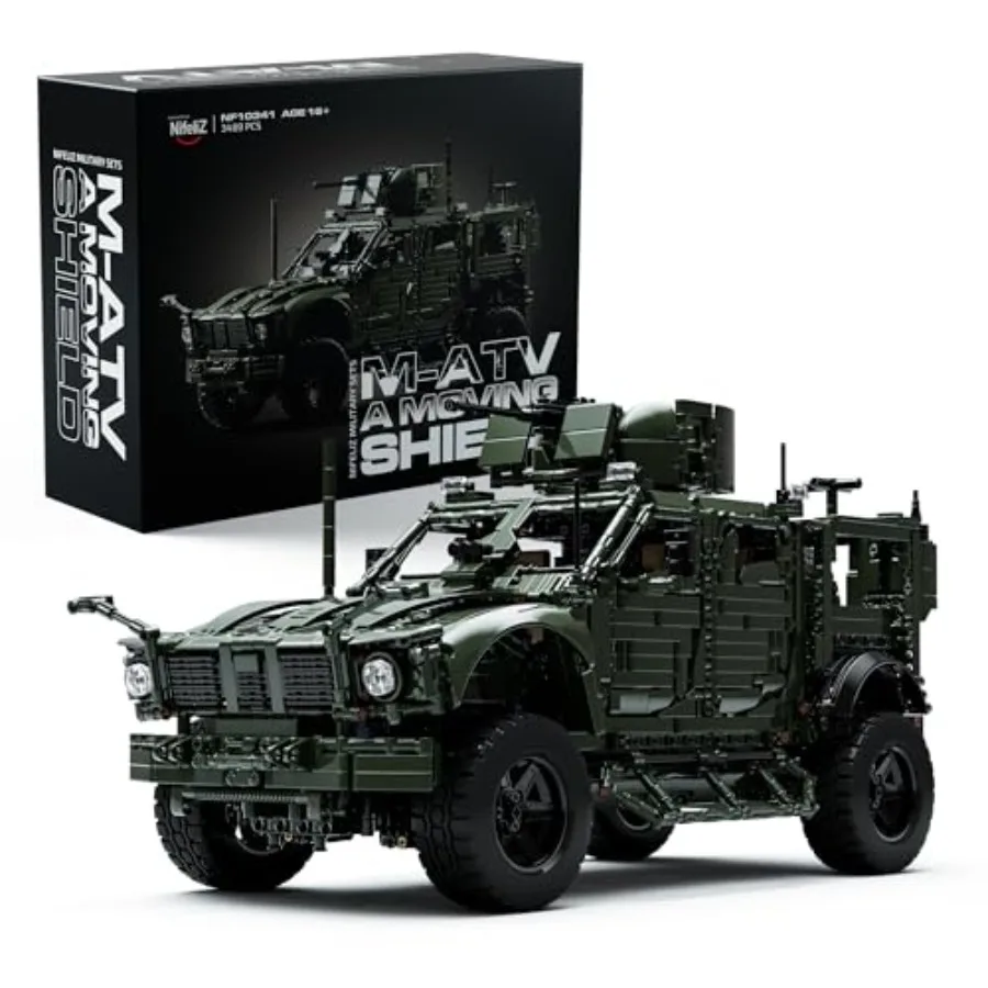 

M-ATV Military Car Building Set for Adults: Armored Tactical Vehicle Model in Olive Drab ABS Plastic, 3, 489-Piece Collectible