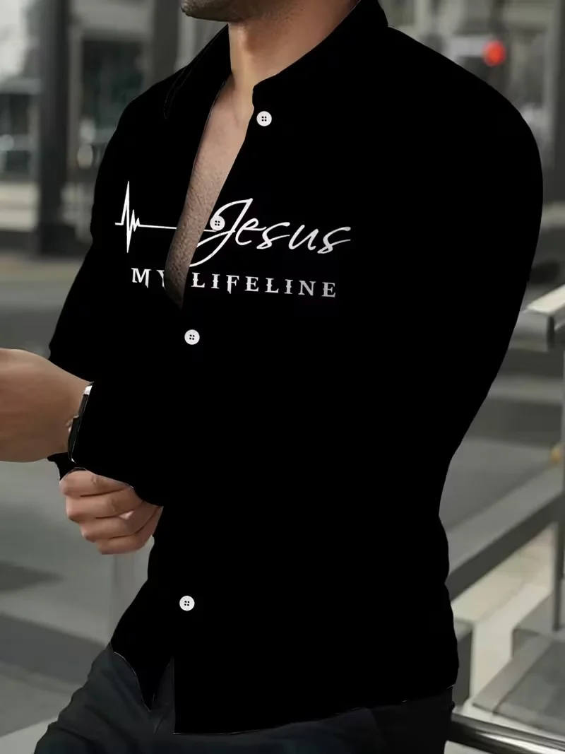 

Autumn new men's fashionable printed long sleeved shirt, trendy, casual, personalized, versatile, lapel, slim fit shirt