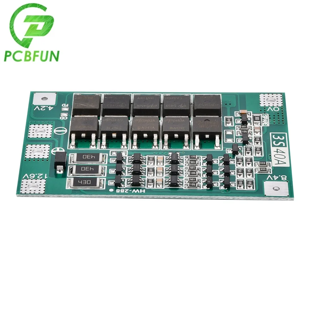 BMS 3S 40A PCM 11.1V 12.6V 18650 Lithium Battery Protection Board 3S BMS Charger Charging Balance Version 12.6V for Drill Motor