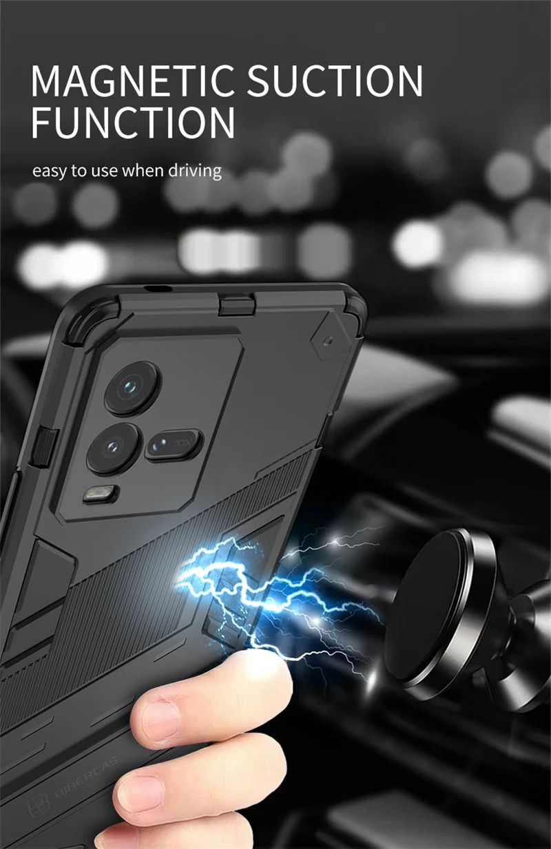 For Vivo IQOO 10 Pro Case Armor Shockproof Phone Case For iQOO 10Pro iQOO10 Pro Car Magnetic Holder Rugged Silicone Back Cover