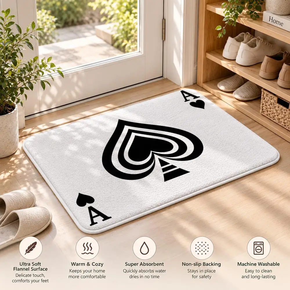 Playing Card Suits Floor Mat Flannel Rug Soft Non Slip Washable Door Mat for Bedroom Living Room Home Decor 3