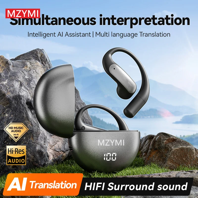 

MZYMI M118 Ear hook Wireless Earbuds AI Translation Bluetooth5.4 Noise Cancelling Touch Control Earphones LED Display Headset