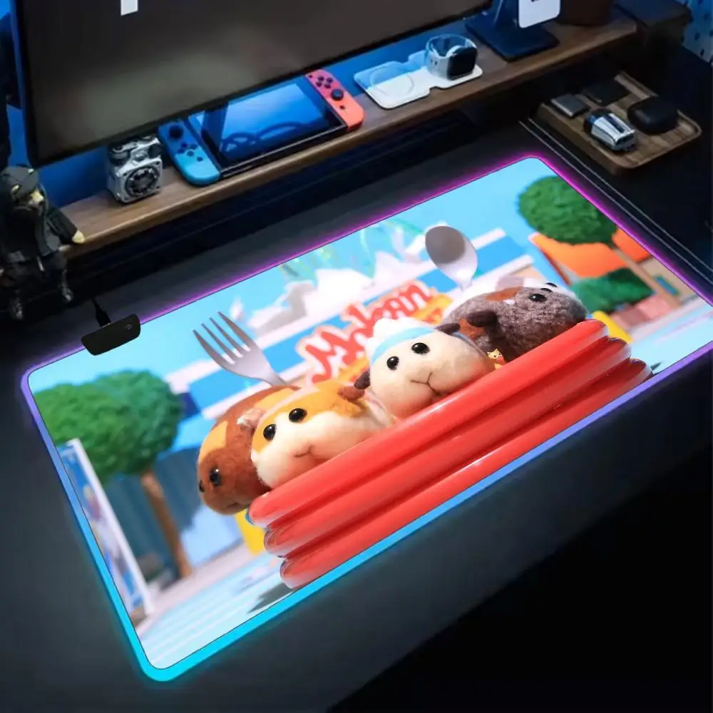 

Прохладный коврик для мыши PUI PUI Коврик для игровой мыши RGB XXL, расширенная поверхность, нескользящий, гладкий, светодиодная подсветка, идеальный настольный коврик