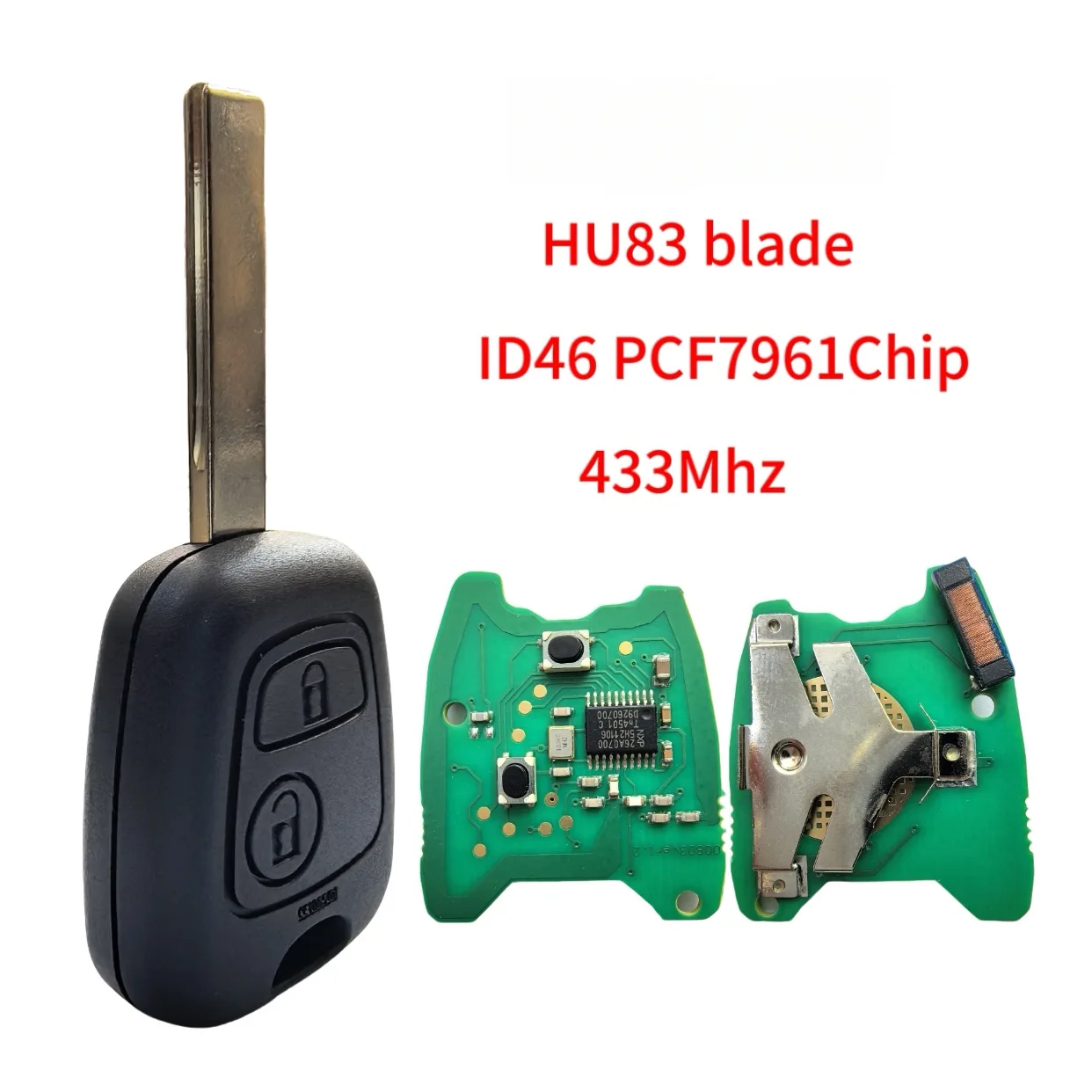 2-Tasten-Fernbedienungsschlüssel mit ID46 PCF7961 Chip, 433 MHz, für Peugeot 107, 206, 207, 306, 307, 407 und Citroen C1, C2, C3, Saxo, Xsara, Picasso – Detail 4