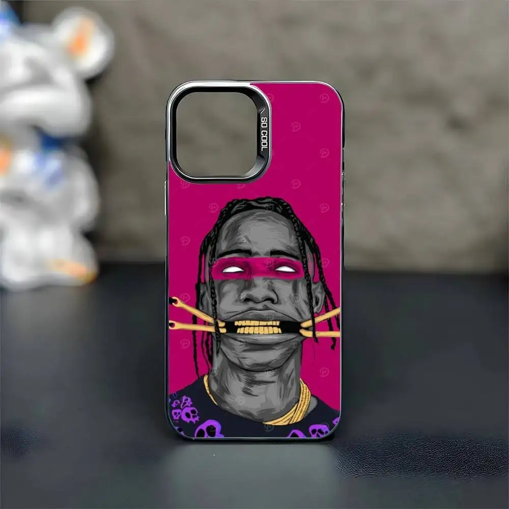 حافظة هاتف My EYEs T-Travis S-seott لهاتف iPhone17,16,15,14,13,12,11 Plus، Pro Max غطاء أسود غير لامع مقاوم للصدمات