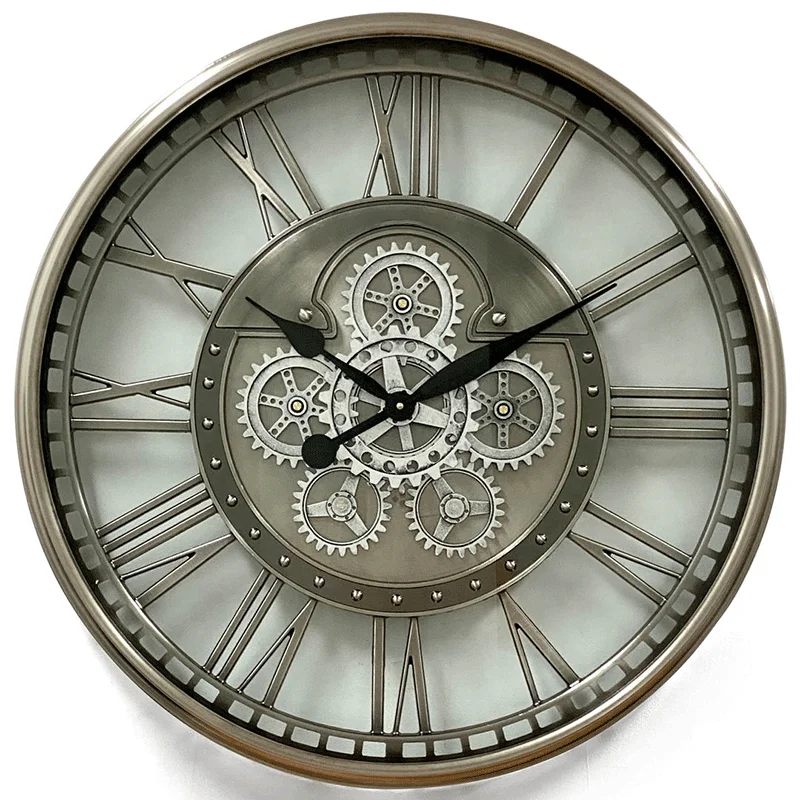 27 Inch Silver Wall Clock Industrial Washing Iron Mobile Gear Wall Clock Design Wall Clock