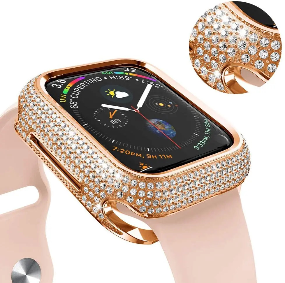 Diamond Watch case For Apple watch case 45mm 41mm 44mm 40mm Series 9 8 7 6 5 4 3 SE Luxury diamond protective cover iWatch shell