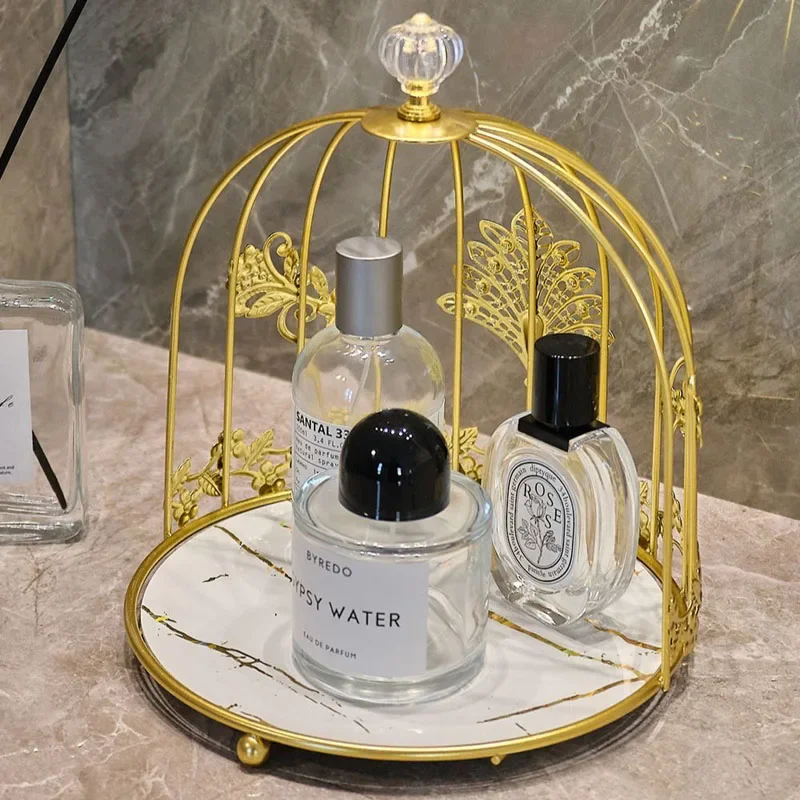 Crystal Handle UV Plate Iron Frame Bird Cage Storage Rack Ornament Bathroom Toiletries Dresser Cosmetics Skincare Products Shelf