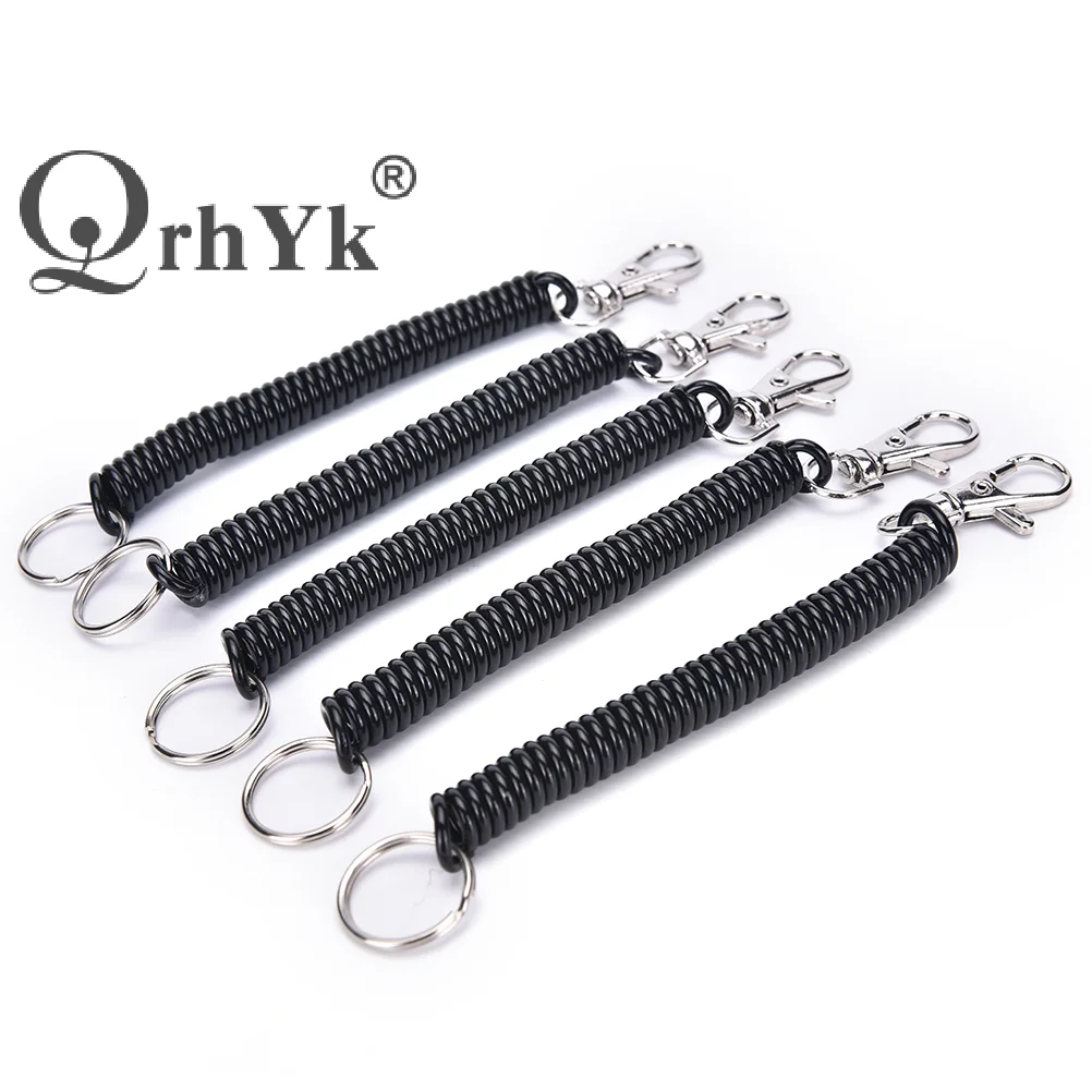 2PCS Tactical Retractable Plastic Spring Elastic Rope Securit Gear Tool Hiking Camping Keychain