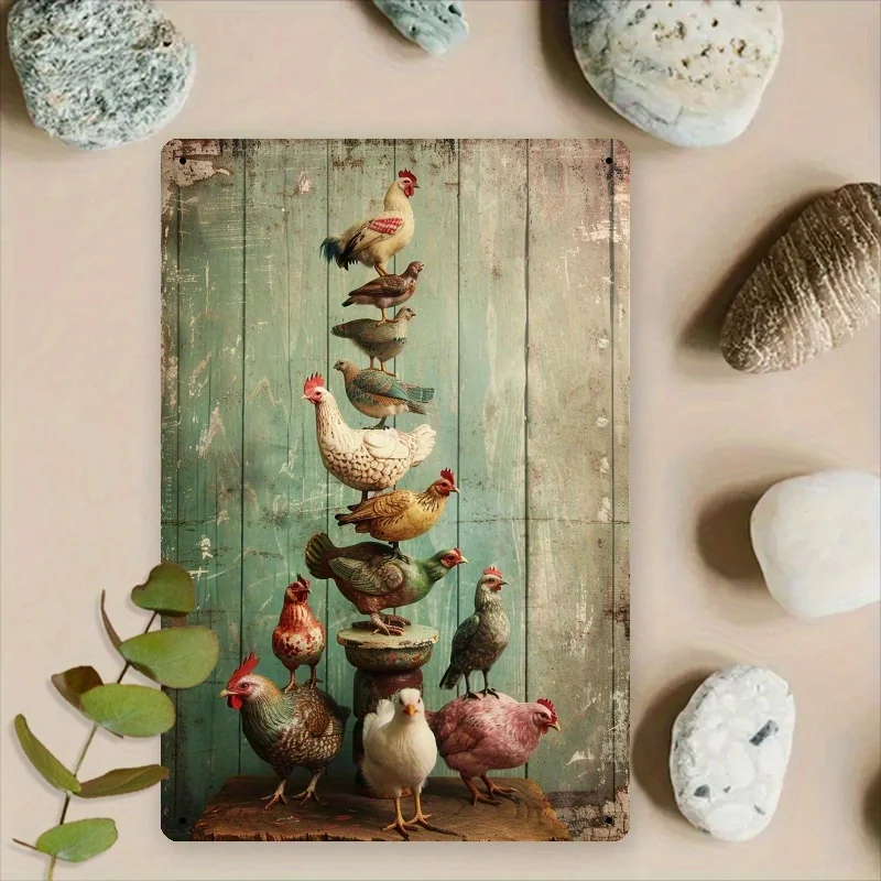 Room Decor  Rustic Farmhouse Iron Metal Sign,    Chicken Stack Design Wall Art, Indoor/Outdoor Home & Garden Decor for Porch, Ba