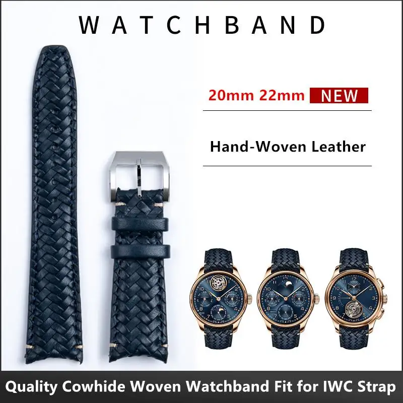 

NFR Woven Blue Calfskin Leather Watchband 20mm 22mm Fit For IWC Strap Portugieser Pilot's SPITFIRE MARK Watchband Wristband