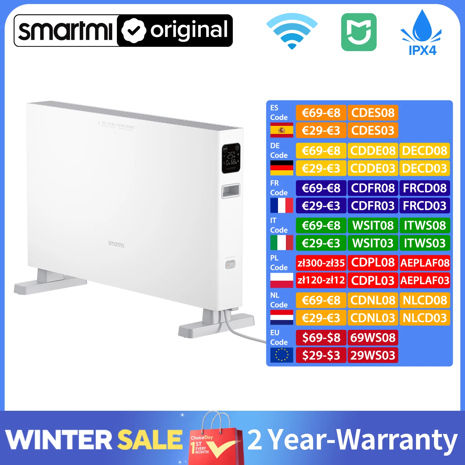 Smartmi Electric Heater 1S, Fast Heat Convector Heater, Mi-Home APP Control, Waterproof, Intelligent Version DNQZNB05ZM