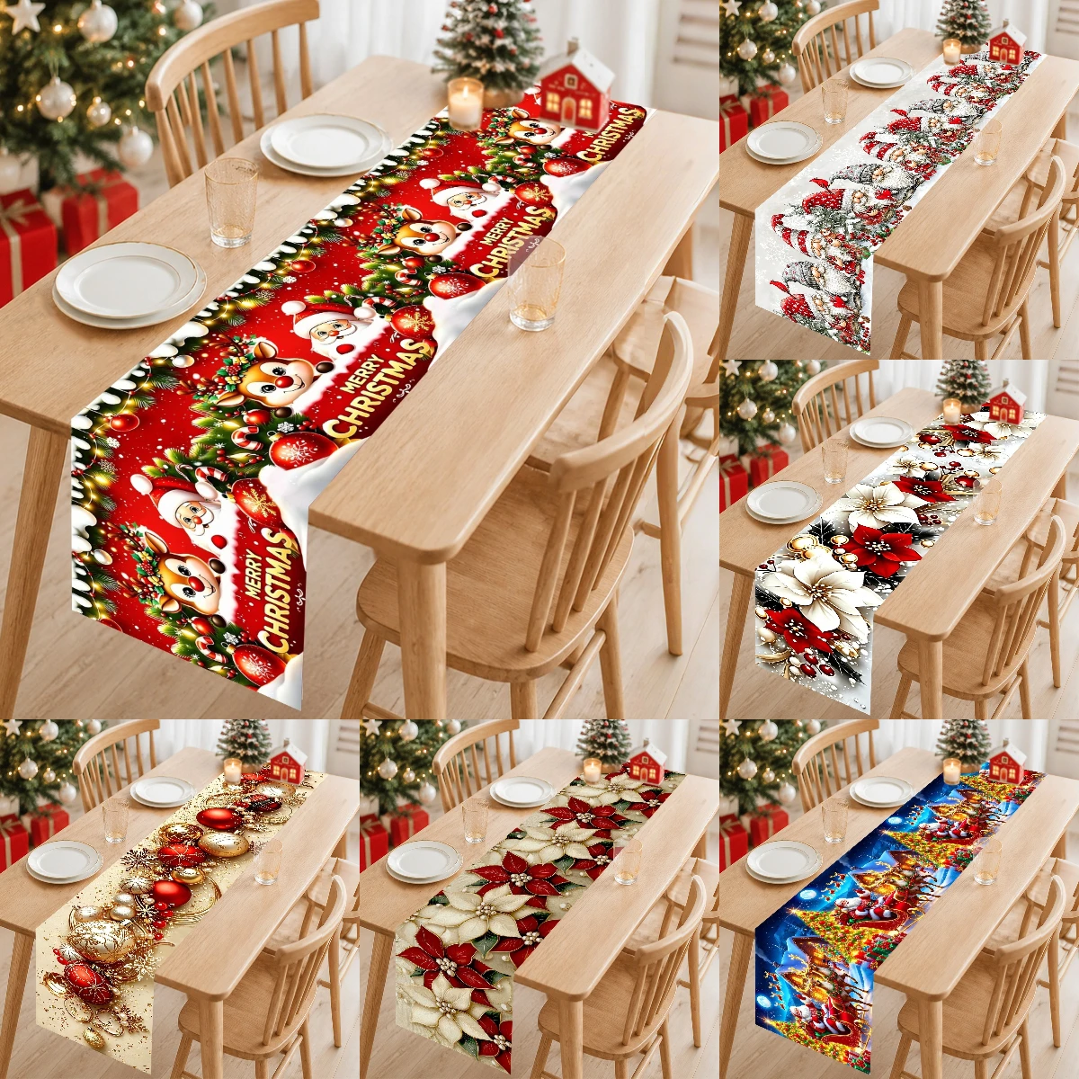 1pc Christmas Table Runner Christmas Garland Polyester Table Cover Winter Xmas Table Decor Christmas Decoration for Home 2026