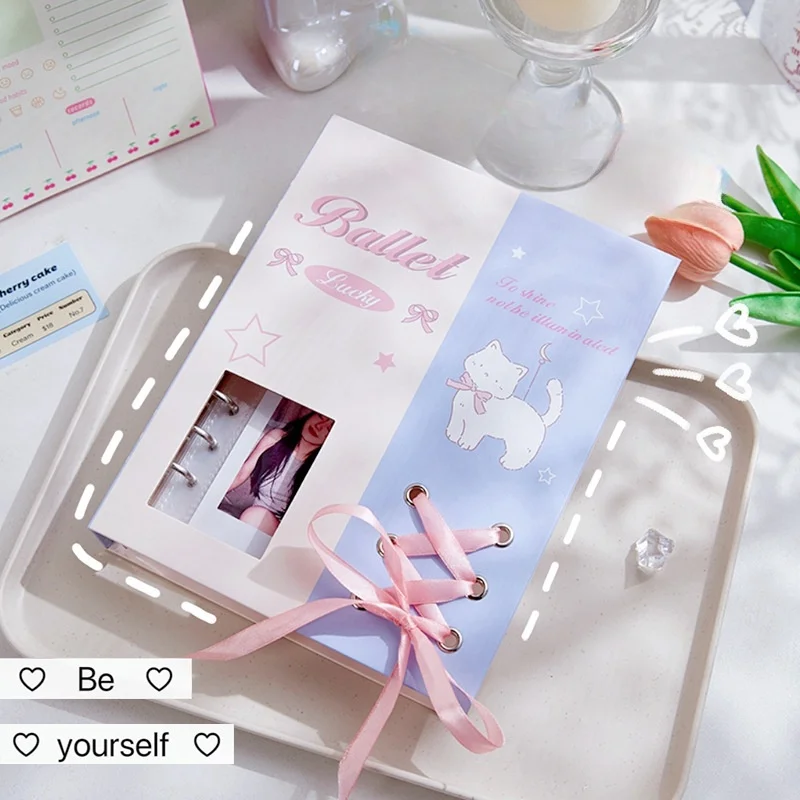 A5 Ins Style Ballet Ribbon Hardcover Kpop Idol Card Photo Album Collect Book with 20 Sleeves Loose-leaf Card Holder Storage Book