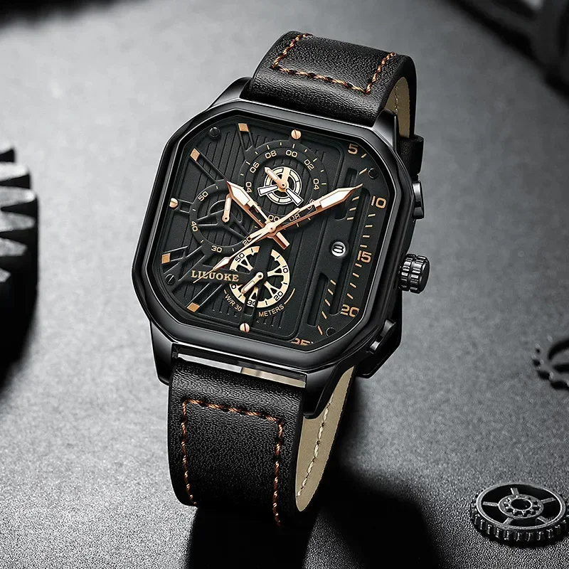 

Лидер продаж, мужские светящиеся водонепроницаемые часы, мужские часы с ремнем, высококачественные квадратные кварцевые часы