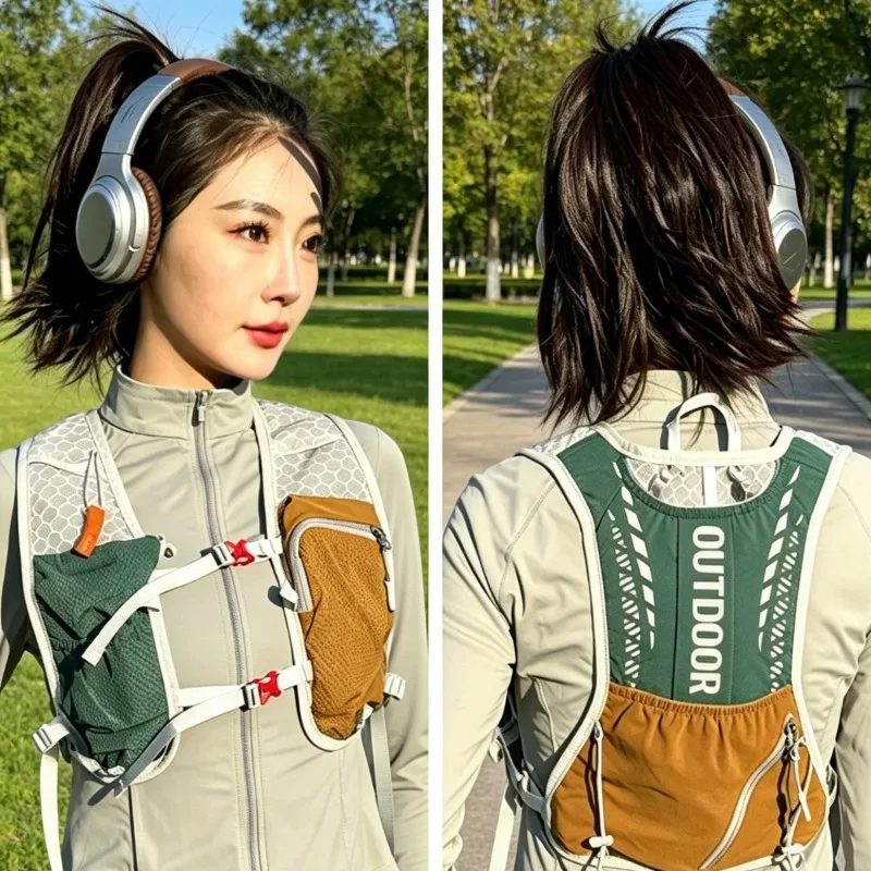 1pcs Vest Backpack Nylon Reflective Strip Design Marathon Trail Running Close-Fitting Sports Backpack