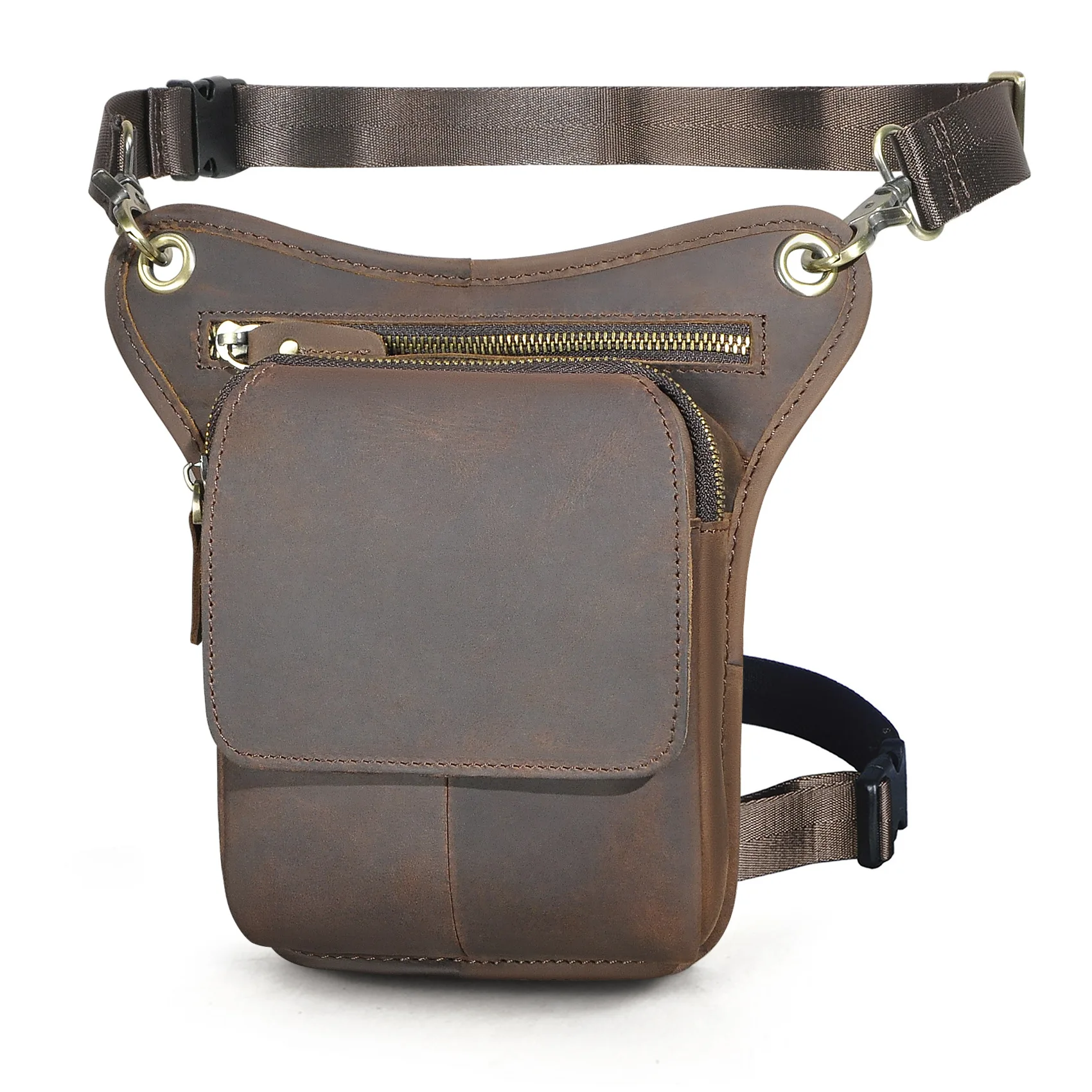 

Men Belt Waist Bags Crazy Horse Leather Shoulder Crossbody Bags Solid Vintage Men Bags For Outddor Camera 8 Inch Waist Bag