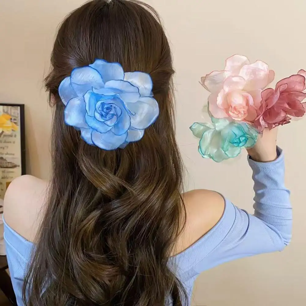 

Large Flower Hair Claw Simulated Flower Hair Clip DIY Hair Accessories Gradient Mesh Gauze Decor Ponytail Clip Sweet Grab Clamp