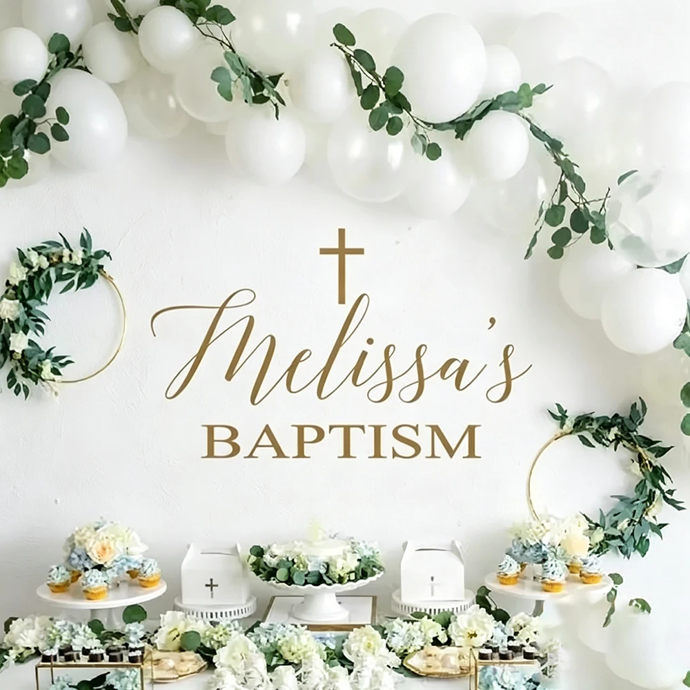 Personalized Name Vinyl Sticker Cross Baptism Wall Stickers Birthday Party Decor Removable