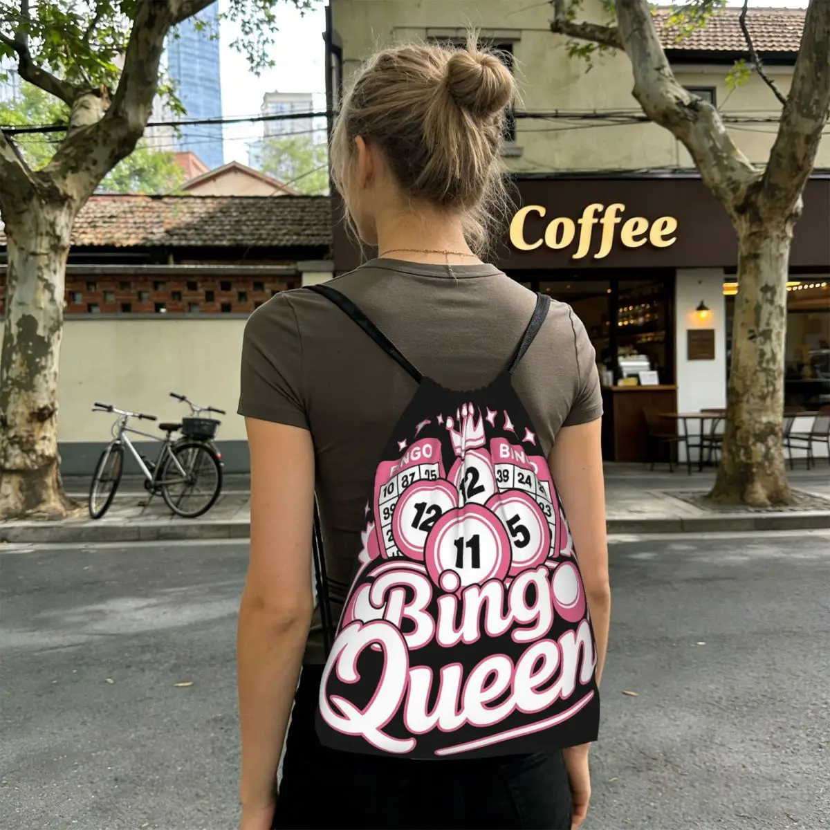 Bingo Queen Print Backpacks Multi-function Drawstring Bags Storage Bag Book Bags for Man Woman Students
