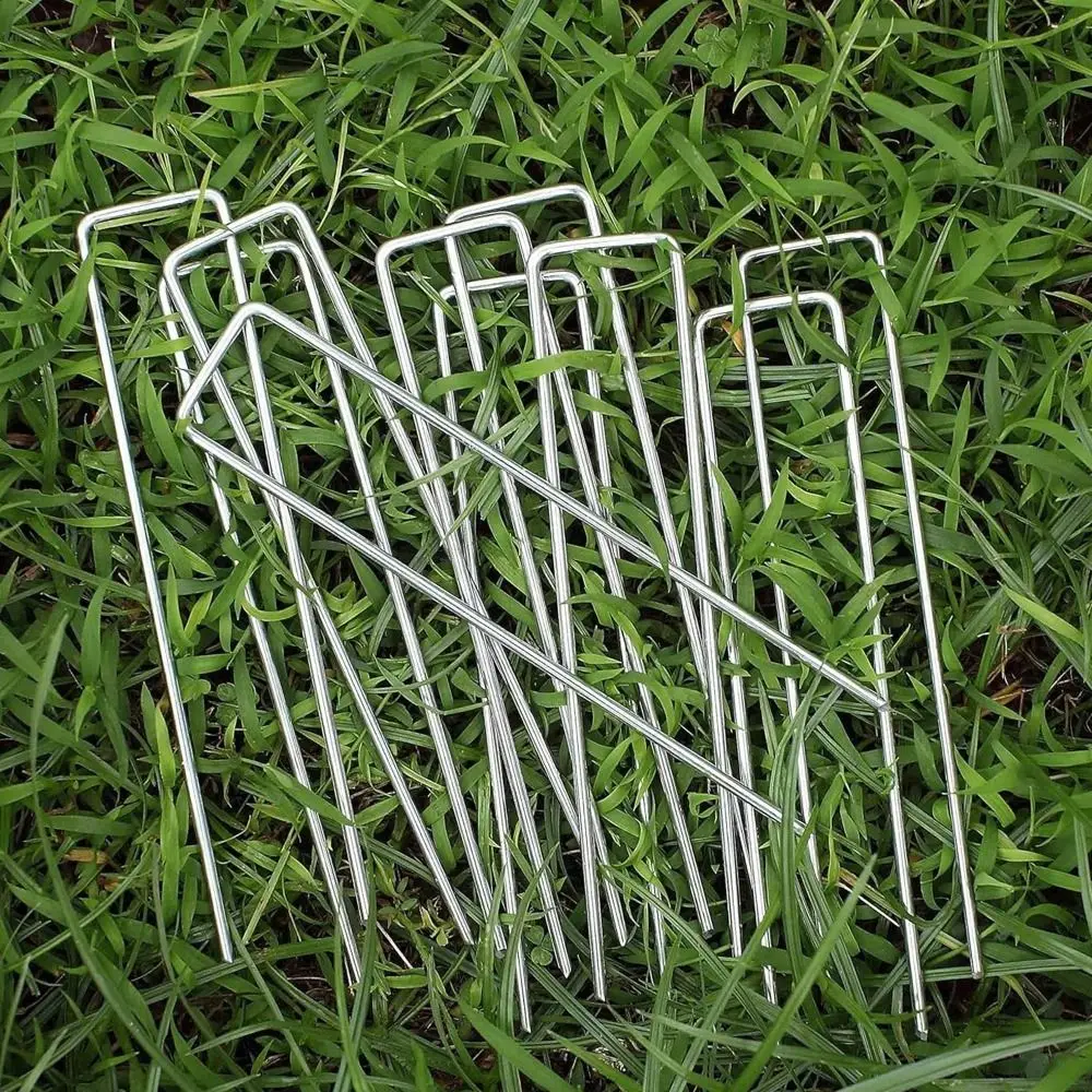 

100Pcs Steel U-shaped Ground Stake Anti-Rust Bend-free Ground Nail Weather Resist Heavy-duty U-type Garden Turf Staples