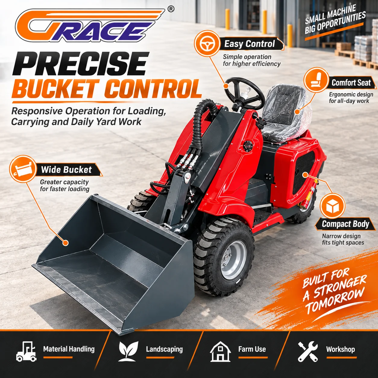 Mini Three-Wheel Loader Custom Power Support Durable Small Loader For Agricultural Yard Short Distance Loading Transport Work