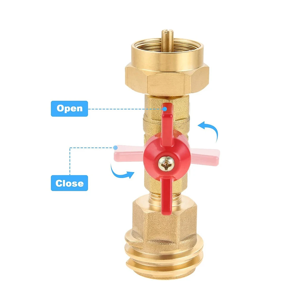 Propane Gas Adapter with Manual Valve Enables 1 lb Tank Use on Grills Fire Pits and Portable Cooking Equipment