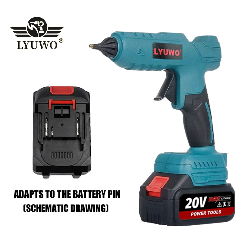 LYUWO 21V, 100W, 280 ° C cordless hot melt glue gun portable lithium battery charging 10pcs 11mm glue stick DIY maintenance tool