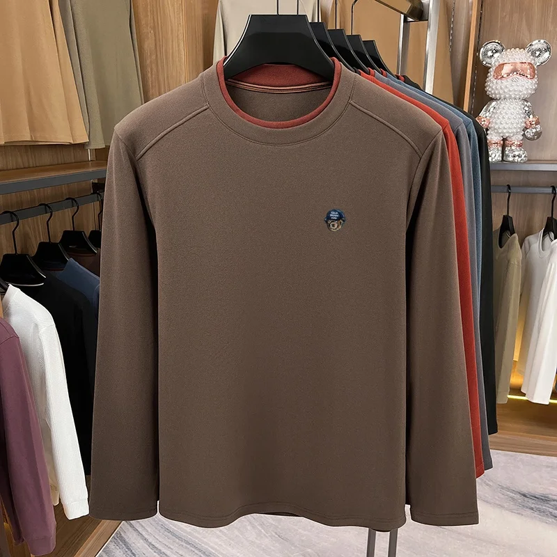Herren Herbst Neuankunft Langarm O-Ausschnitt T-Shirt Original Einfarbig Bequeme Basis-Oberteile Lässige Vielseitige Herrenbekleidung – Detail 4