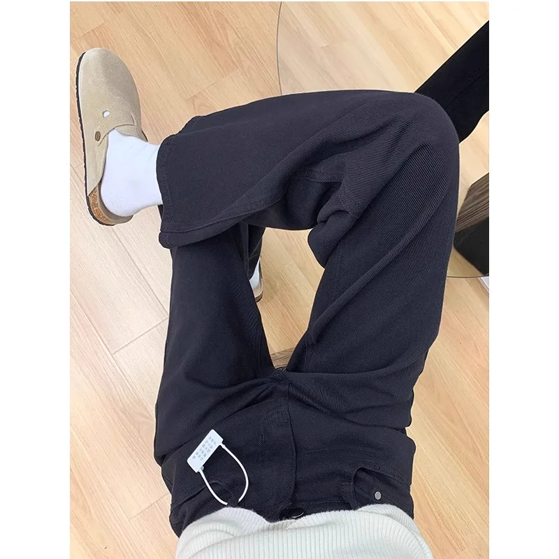 High Waist Wide Leg Black Denim Jeans Women's Loose Straight Casual Floor-Length Trousers plus Size Slimming Effect