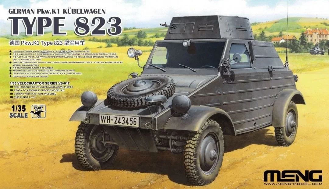 

1/35 MENG Model VS-017 German Pkw. K1 Kübelwagen Type -823 assembly Scale diy toys Model Kit