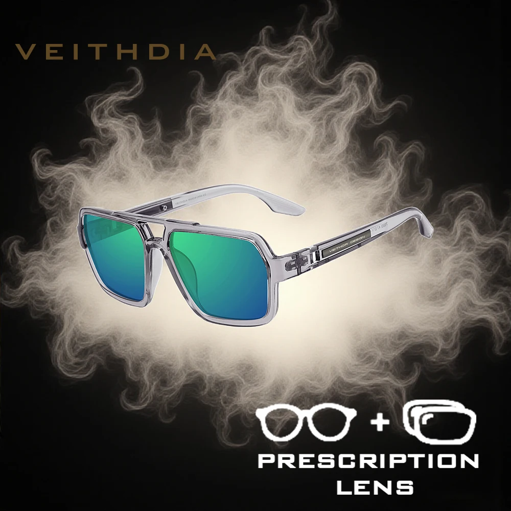 VEITHDIA Customizable Prescription Sunglasses Polarized UV400 Mirror Lens TR90 Frame Glasses Photochromic Myopia Eyewear PJ7920