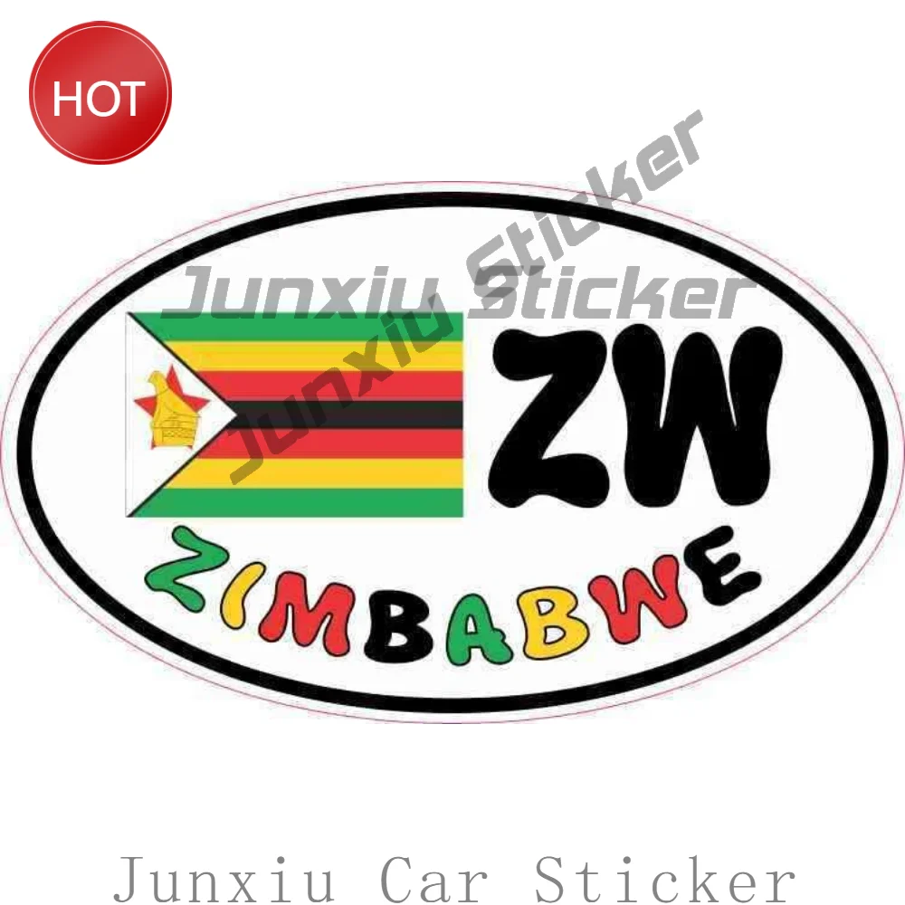 Oval ZW Zimbabwe Flag PVC Car Sticker Novelty Decal For Bumper And Rear Window Exterior Decoration Automotive Accessories