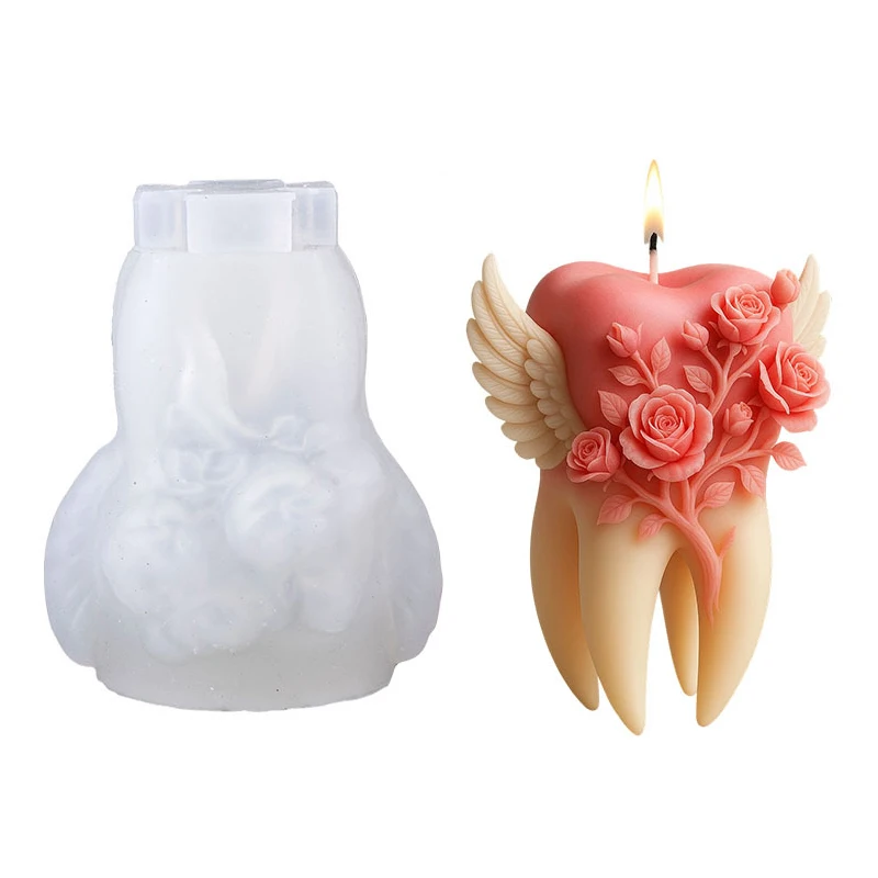 Wings Tooth Candle Silicone Mold 3D Relief Rose Tooth Silicone Mold DIY Handmade Aromatherapy Gypsum Epoxy Resin Making Mould view 5