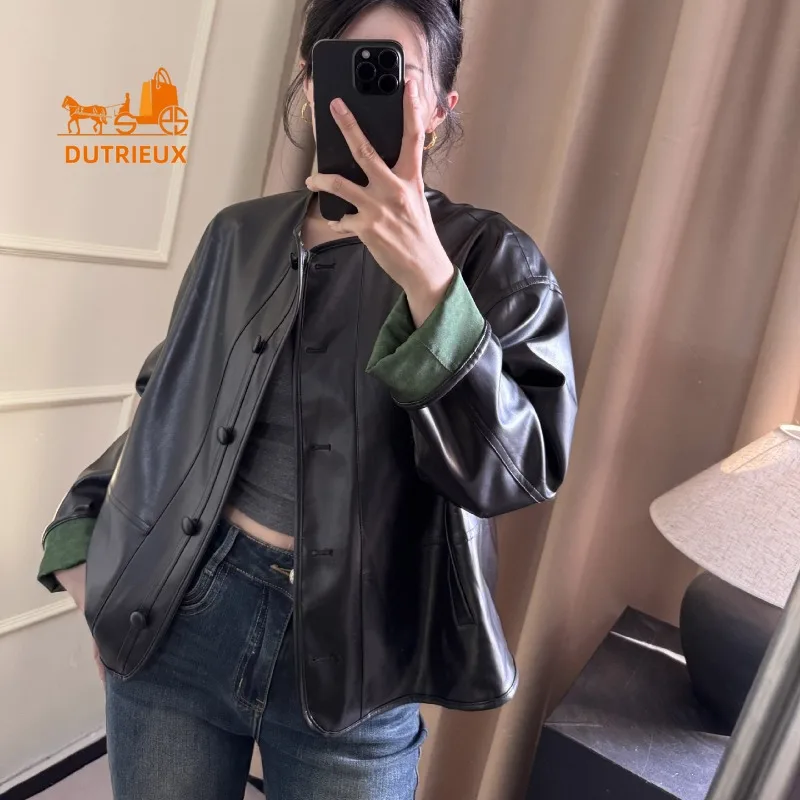 Winter and Autumn Women's Genuine Leather Jacket, 100% Sheepskin, Reversible Vacation Fashion Real Sheepskin Coat for Women