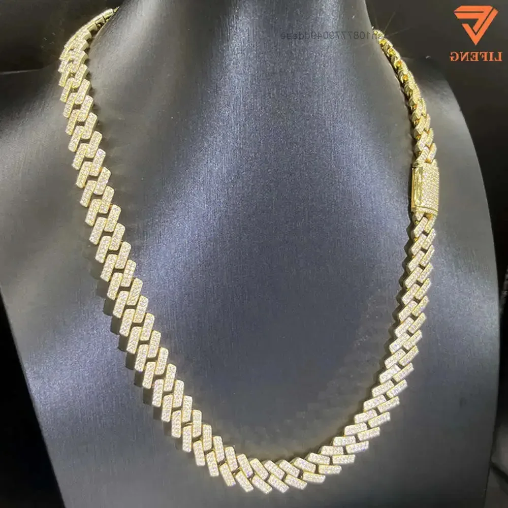 

10mm Fine Jewelry Iced Out Vvs Moissanite Necklaces 925 Sterling Silver Hip Hop Cuban Link Chain Pass the Diamond Tester