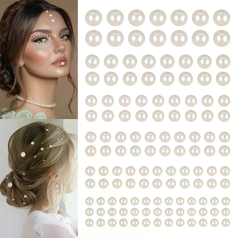 Pearls Stick On Self Adhesive Pearls Stickers Face Pearls Stickers for Hair Face Makeup Nail DIY Crafts