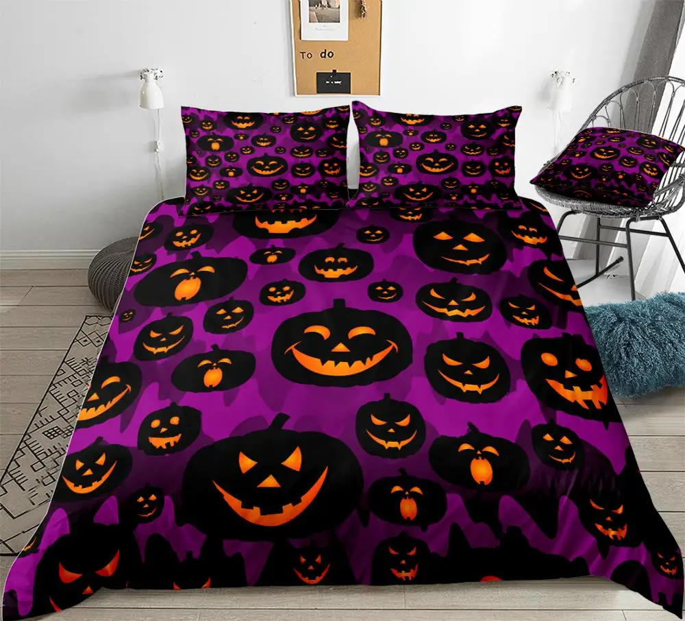 

Halloween Pumpki Duvet Cover Set Cartoon Pumpki Purple Halloween Beds Set Home Textiles Microfiber For Boys Kids