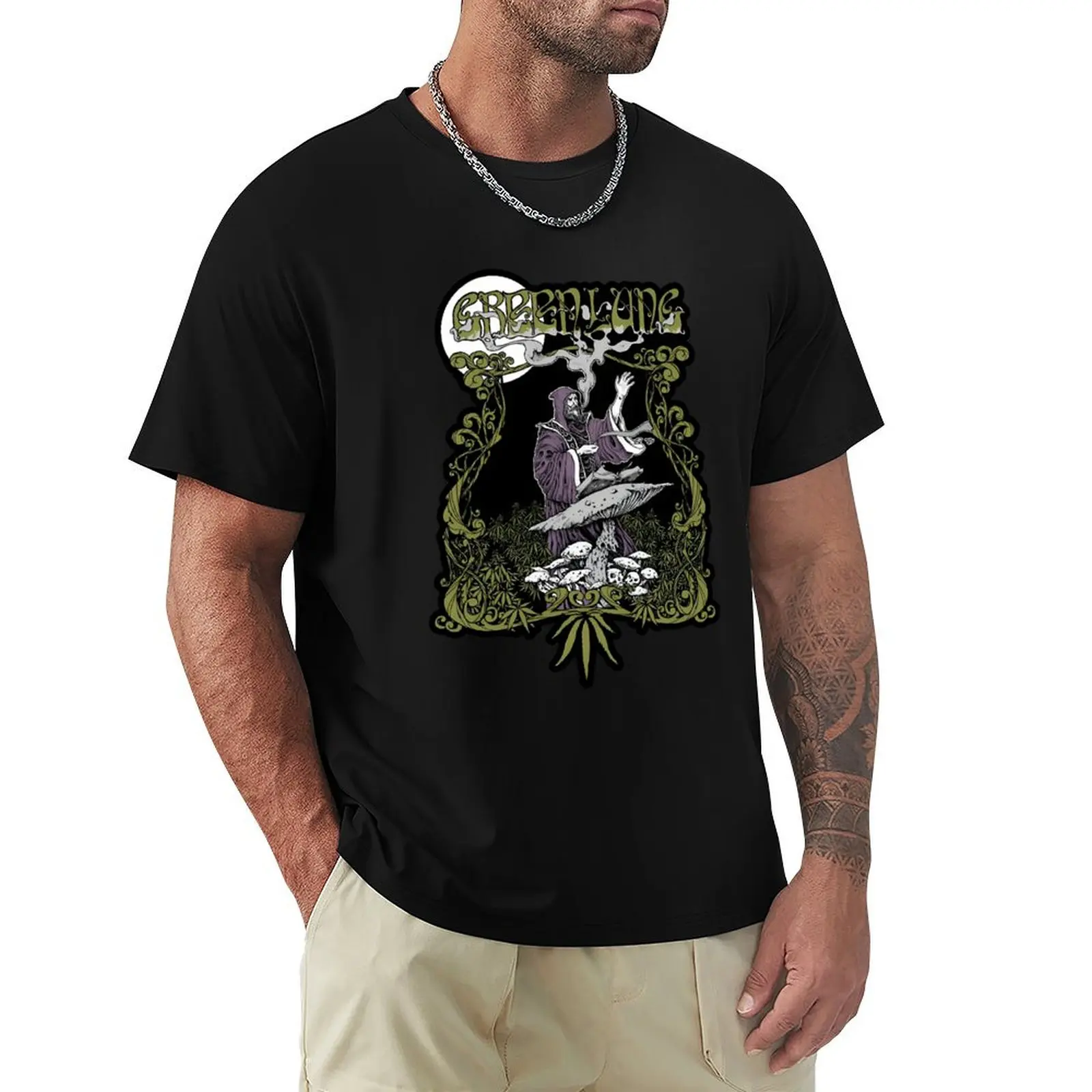 Music Vintage Retro Guitar green smoke make lung smile Active T-Shirt Daily Wear Plain Short Sleeve Shirt