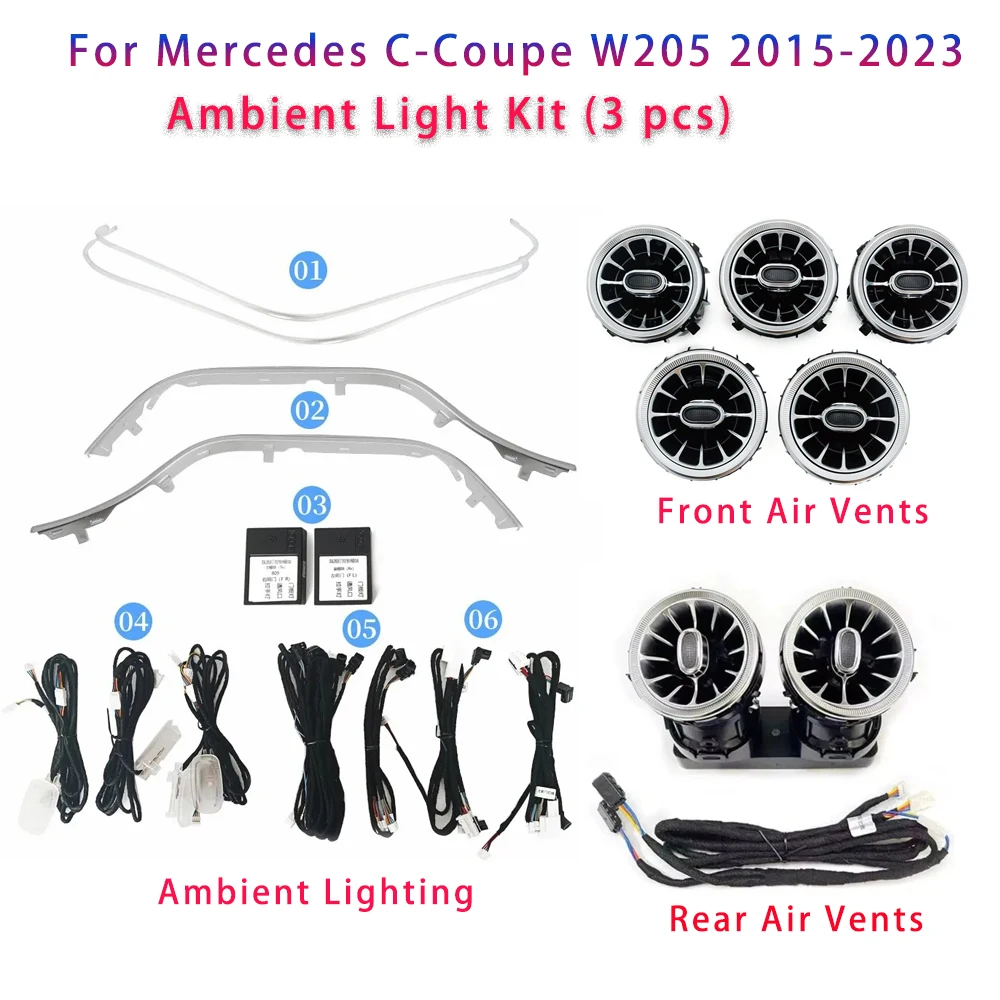 For Mercedes-Benz C-coupe W205 64 Colors Ambient Interior Light Kit  2015-2023 Installation Kit Included