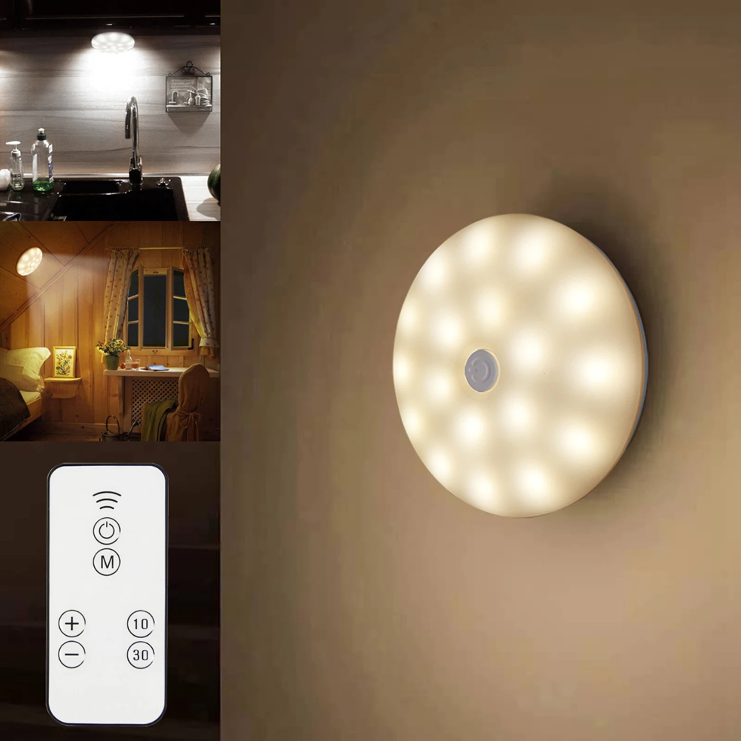 New Adjustable Dimmable Battery Powered LED Night Lights with Convenient Remote Control - Ideal for Bedroom, Kitchen, Stairway,