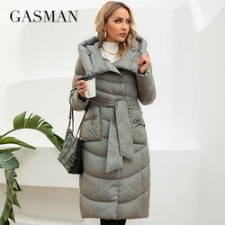 Gasman Mode Parkas Frauen lässig Kapuze Taschen gürtel Frauen Daunen jacke weibliche Mäntel Outwear