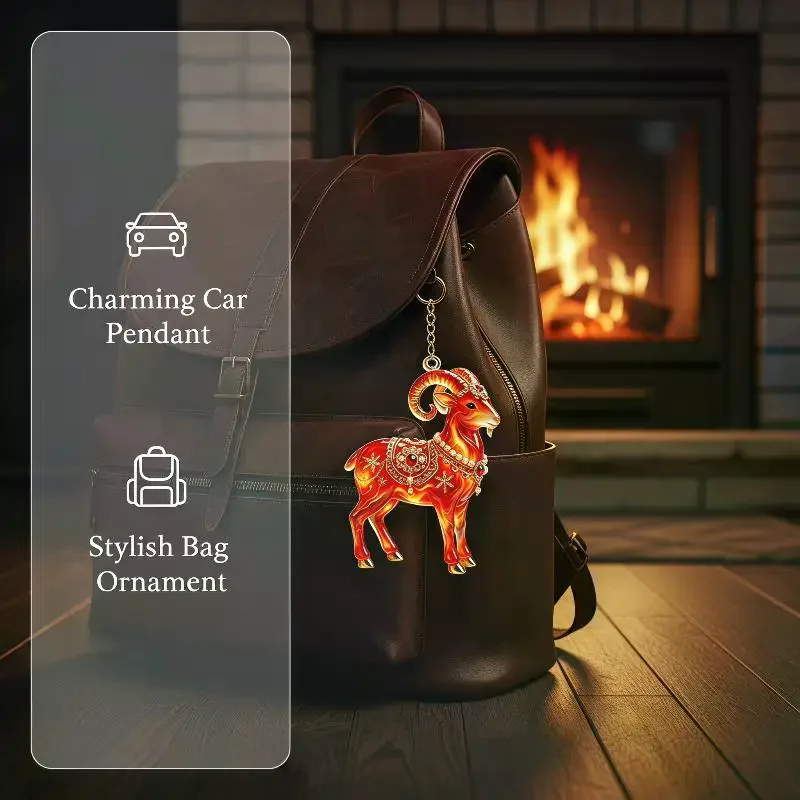 2D Flat Goat Hanging Ornament: Acrylic Shining Goat Pendant Simulation Artificial Rhinestone Christmas Tree Ornament Bag Charms