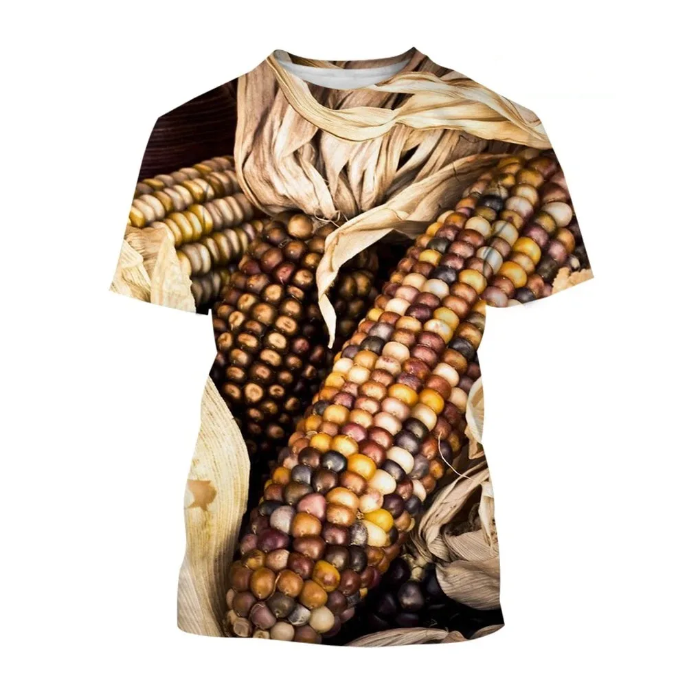 Golden Yellow Corn 3D Print T-shirt Fashion Streetwear Men Woman O-Neck Casual T Shirts Summer Oversized Harajuku Tees Kids Tops