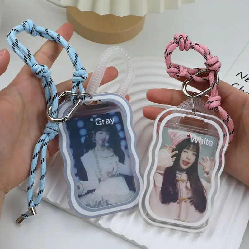 Transparent Photocard Holder With Handmade Nylon Rope Anti-loss Original Designed 3 Inch Idol Card Holder Student Photo Sleeves