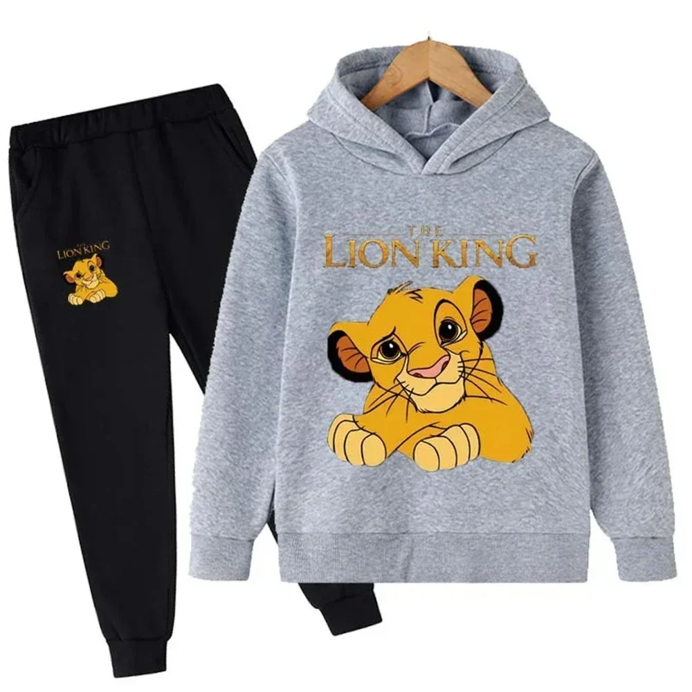 2024 Lion King Cartoon Children Hoodie + Pants 2pcs Set Spring Summer Casual Set Kids Boy Girl Clothing Fashion Tacksuit