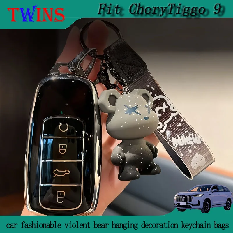 Fit for 23 Chery Tiggo 9 Car Dedicated Fashionable Violent Bear Hanging Decoration Keychain Bags Automobile Interior Accessories