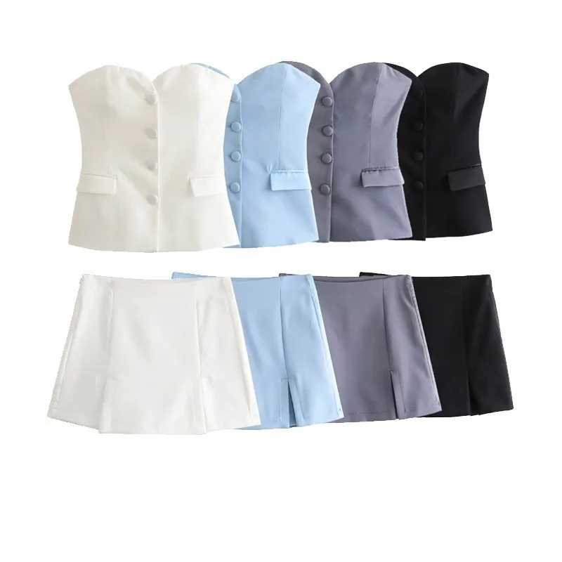 

Женский повседневный комплект из двух предметов: элегантные брюки-юбка с корсетом из шелковистого атласа с текстурным пэчворком