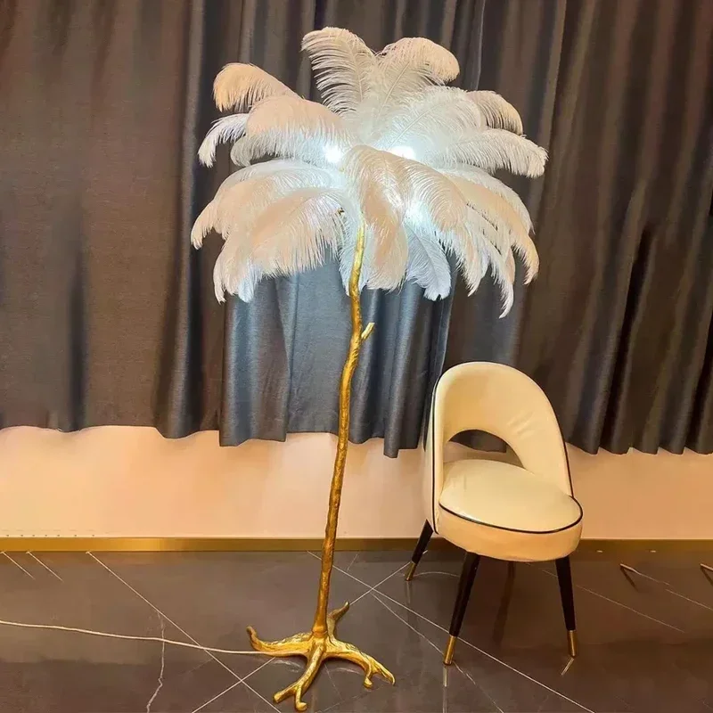 Light Luxury Nordic Ostrich Feather Floor Lamp Internet Celebrity Standing for Bedroom Living Room Sofa Side Decor